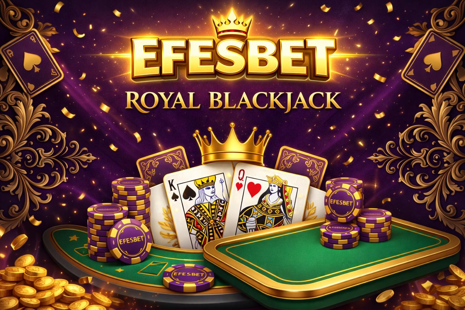 efesbet, Kraliyet Blackjack oyununda lüks masa tasarımı ve canlı kart dağıtım sahnesi